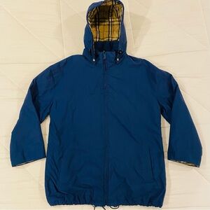 Vintage Burberry London England Polyester Blue Jacket w/ Hood Size Large